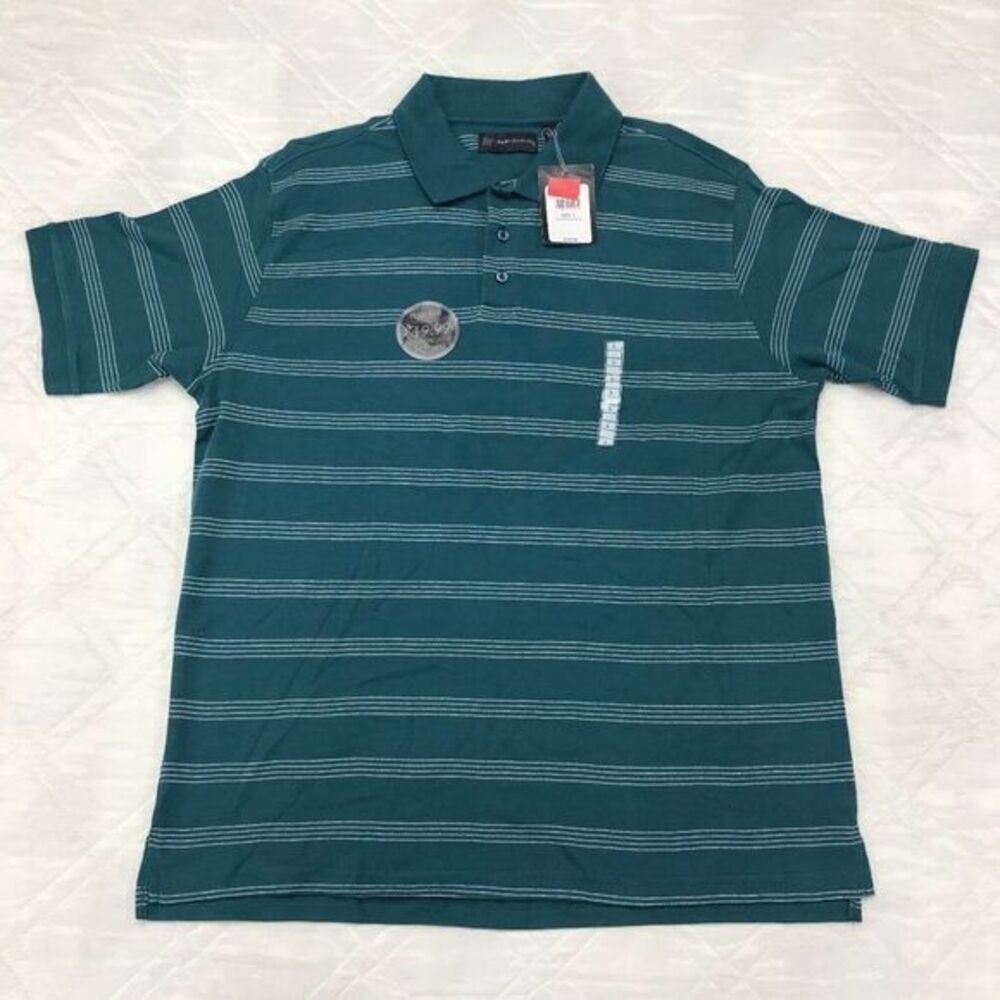 R&R Casual blue striped Polo shirt Large nwt‎